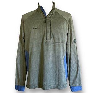 Mammut Mens Elwha 1/2 Zip Pullover Top XXL Green Blue Waffle Fleece Lined Hiking